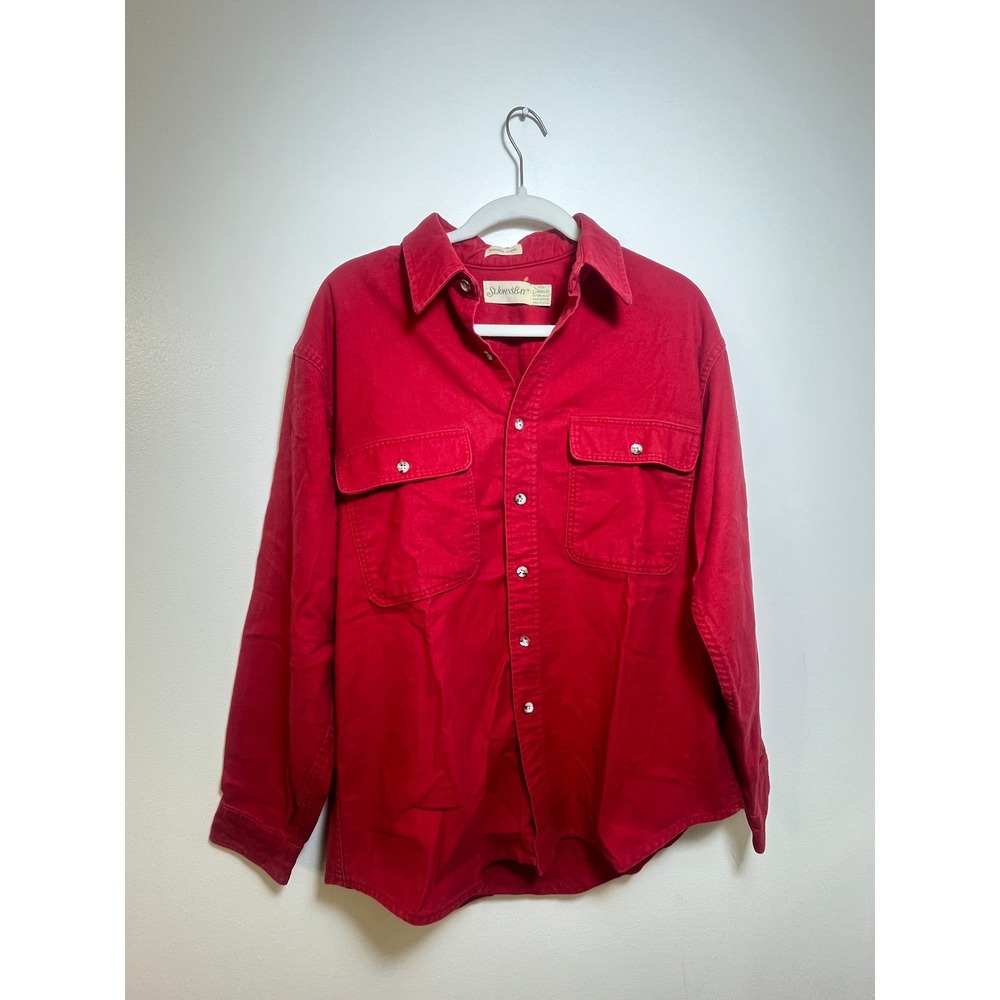 St Johns Bay Mens Red Chamois Cloth Shirt Vintage 100% Cotton Made in USA